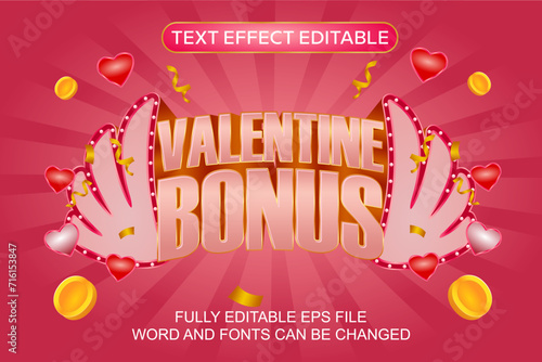 3D text effect bonus valentine vector editable