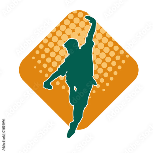 Silhouette of a man in oriental martial art pose. Silhouette of a male in martial art move.