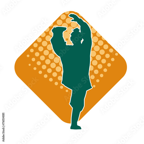 Silhouette of a man in oriental martial art pose. Silhouette of a male in martial art move.