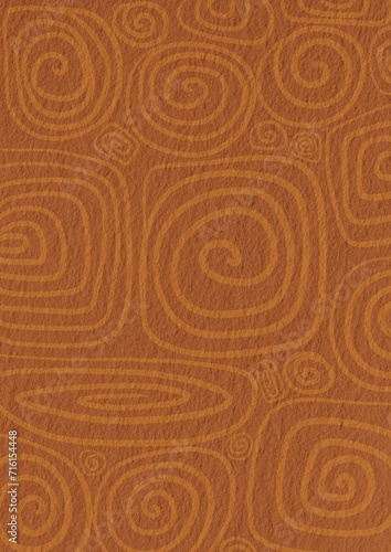 Abstract square and round doodle line brown color background on paper illustration for decoration on historical, retro, coffee cafe and ancient concept.