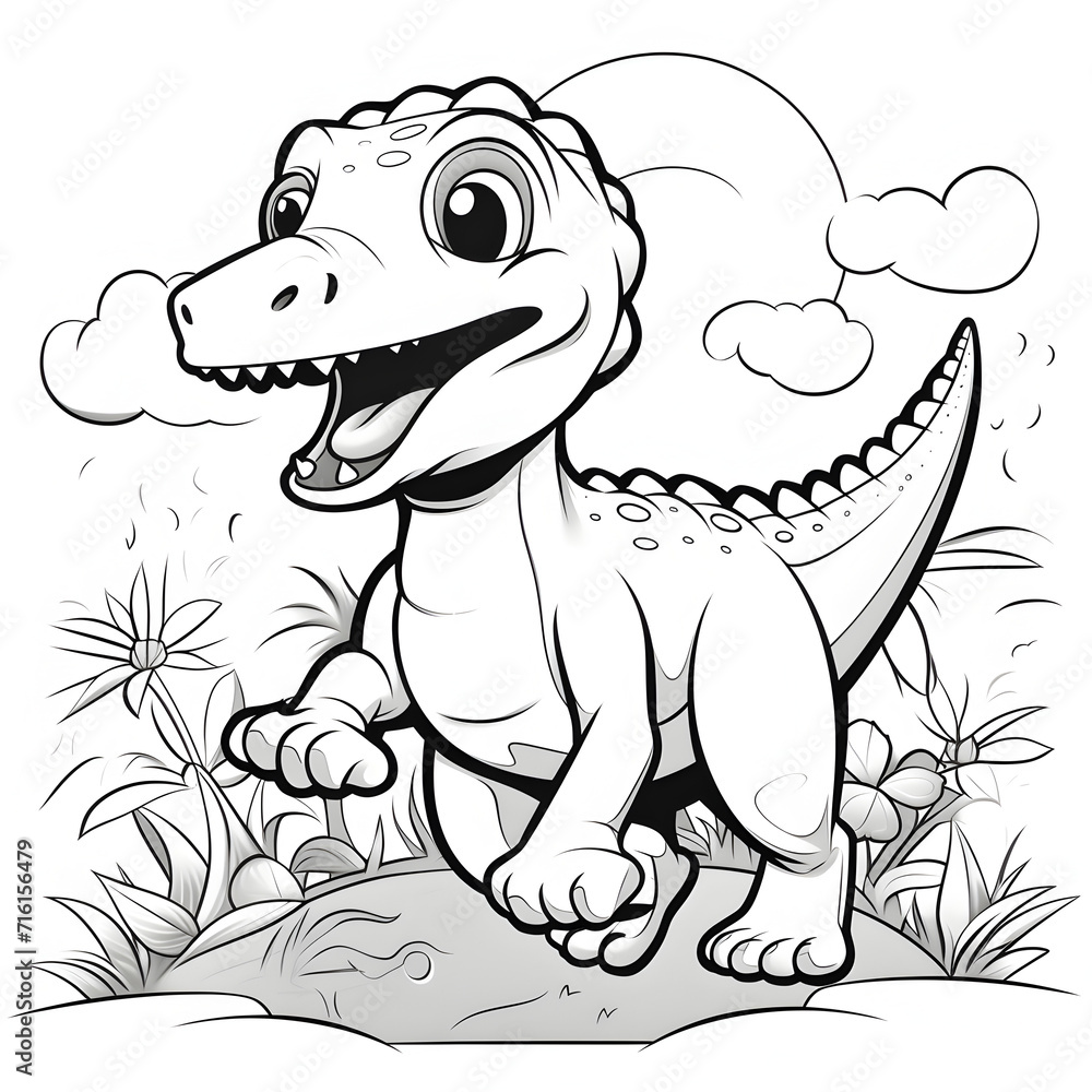 Naklejka premium Cartoon dinosaur coloring page for children 