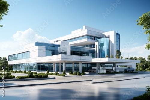 Ultra-Modern Hospital Architecture, on an isolated Concrete Gray background, Generative AI