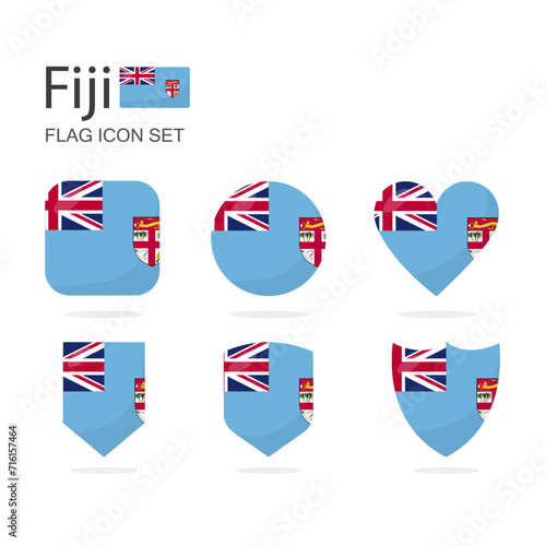 Fiji 3d flag icons of 6 shapes all isolated on white background.