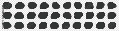Blob shapes organic collection transparent vector design elements isolated. Abstract black stains shape vector set