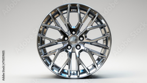 elegant car rim design with shiny chrome finish, isolated white background. ideal for car accessory promotion and vehicle customization content photo