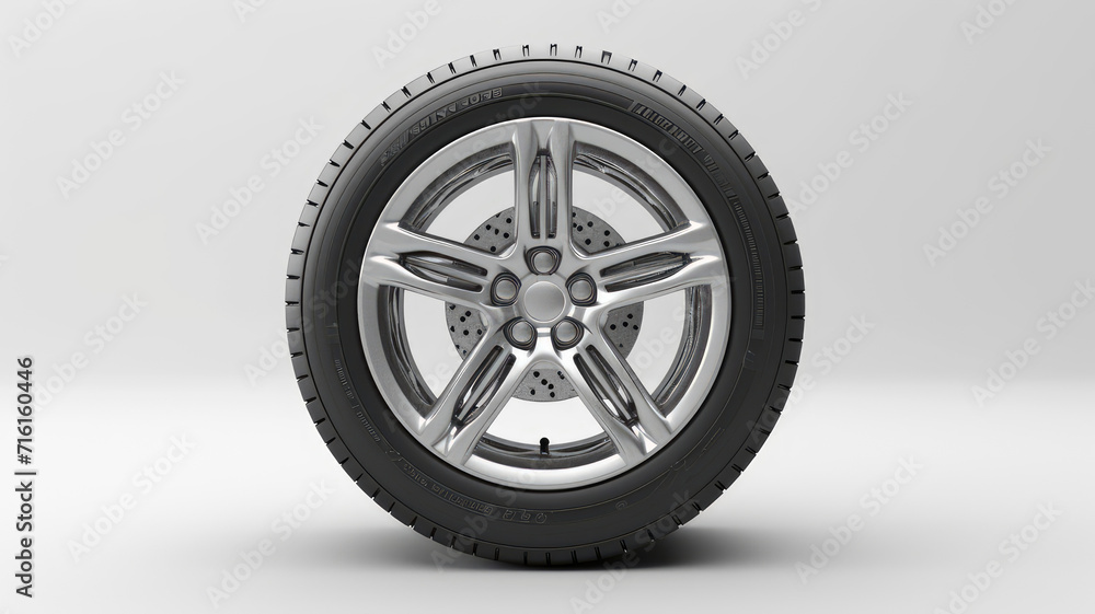 elegant and sturdy passenger car tire with aluminum rim, isolated white background. high-quality image perfect for vehicle maintenance and repair articles