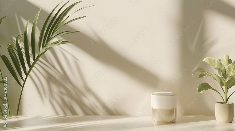 A Pair of Potted Plants Resting on a Table. Podium background for product mockup