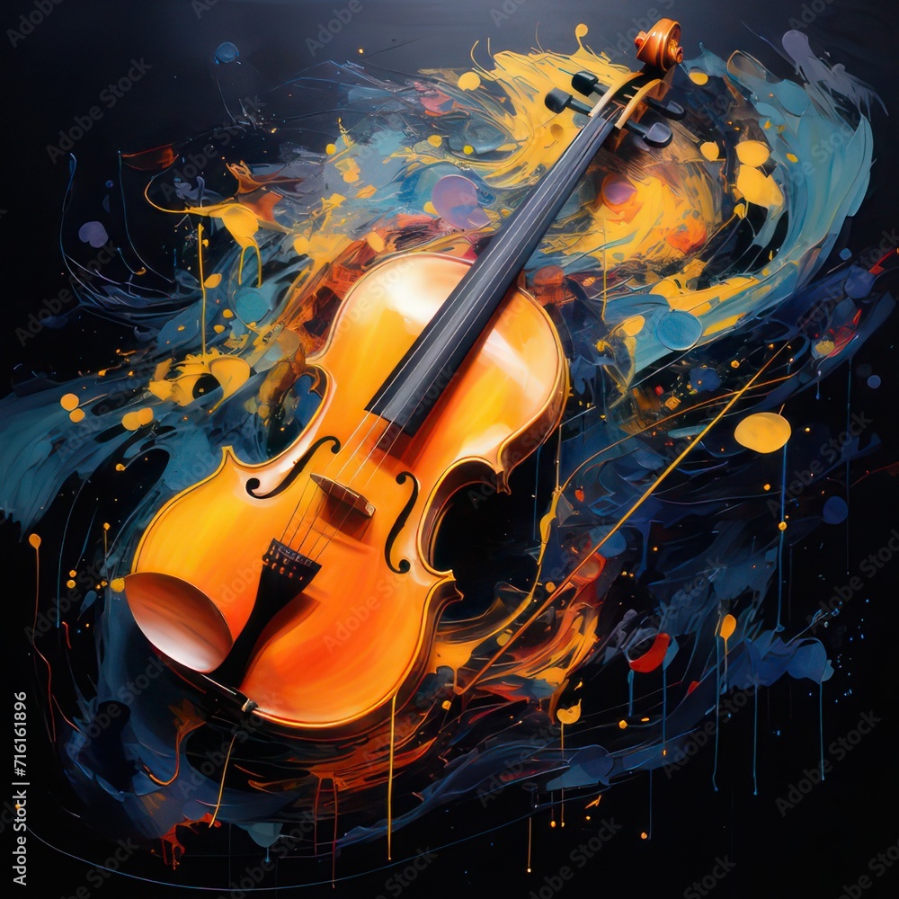 an abstract art illustration of musical instruments painted in thick brush strokes