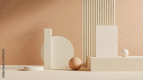 Table With White Vase and Brown Egg - Minimalist Home Decor Photography. Podium background for product mockup