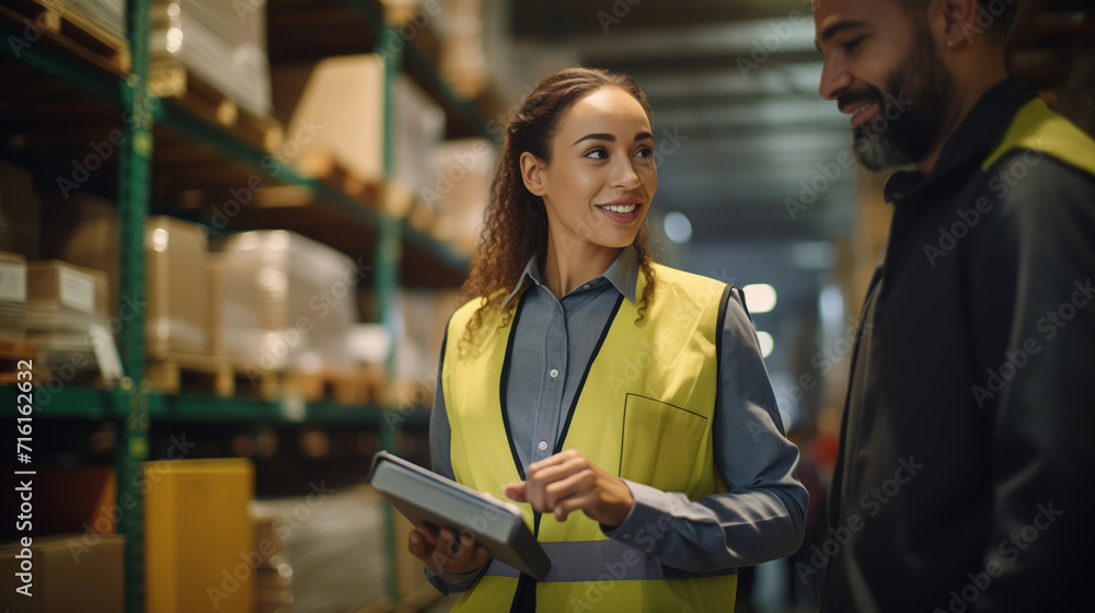 Young female worker in uniform checklist manage parcel box product in warehouse.woman employee holding tablet working at store industry. Logistic import export concept.
Young female worker in uniform checklist manage parcel box product in warehouse.woman employee holding tablet working at store industry. Logistic import export concept.