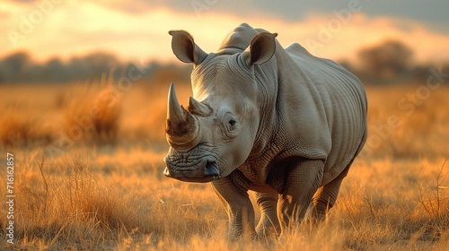 White Rhino in the wild savannah