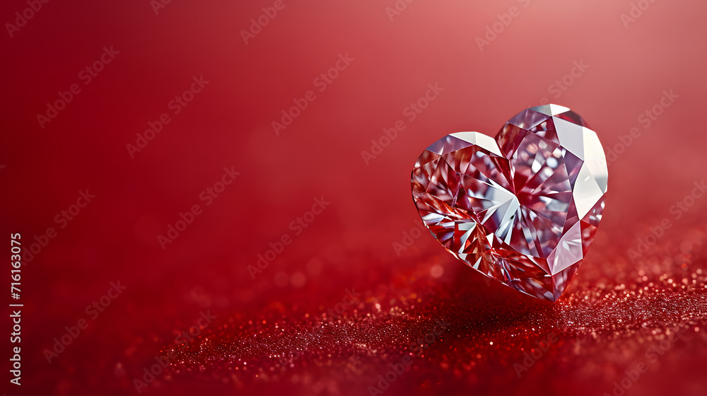 Heart shaped diamond on red background for Valentine's Day. Heart shaped diamond on red background for Valentine's Day.