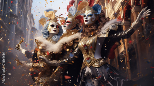 Carnival of Venice, beautiful masks at St. Mark's Square generativa IA