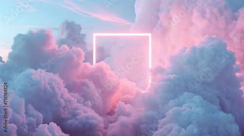 abstract geometric background featuring a square blank frame inside a white cloud