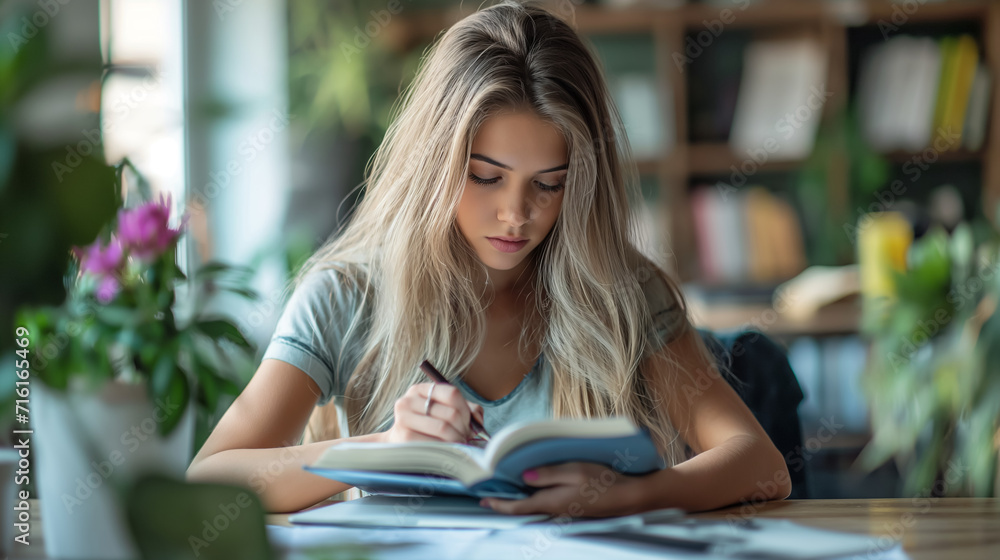A smiling woman enjoys reading a book in the park, surrounded by nature, as she engages in her studies and embraces the joy of learning A smiling woman enjoys reading a book in the park, surrounded by nature, as she engages in her studies and embraces the joy of learning