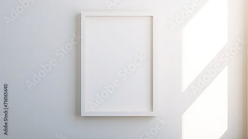 Blank white poster frame hanging on the wall. Mock up photo
