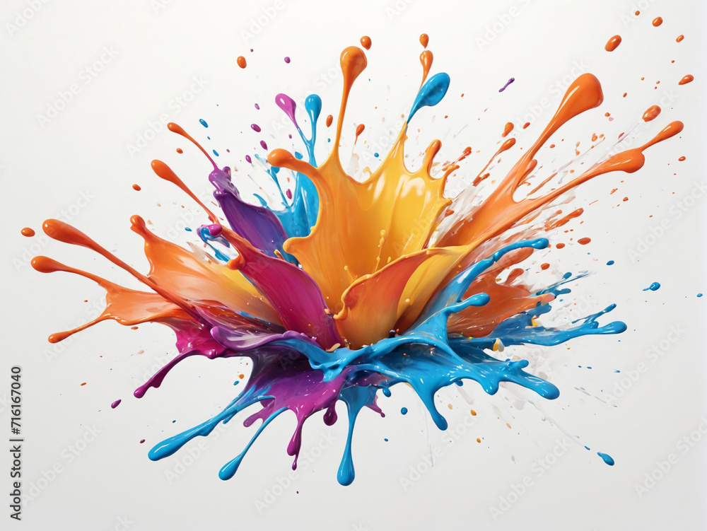 Multicolored paint splash effect on white background.3D rendering