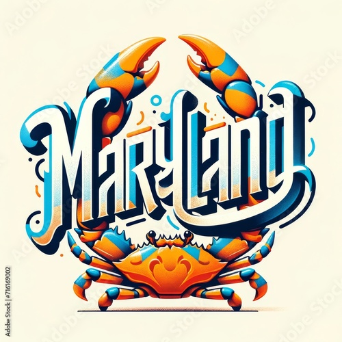 Stylized Maryland Typography with Crab Illustration - Coastal State Pride Design photo
