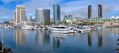 San Diego Marina - A panoramic view of San Diego Marina on a calm sunny Winter day. Downtown San Diego, California, USA.