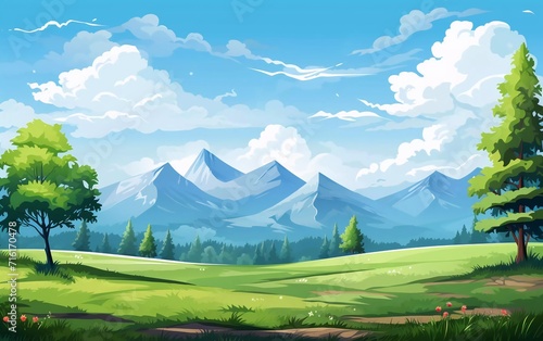 Vector view of beautiful mountain and field landscape
