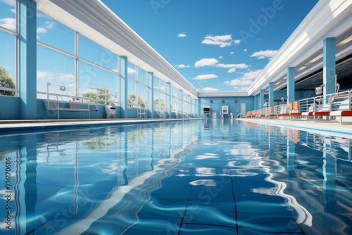 Olympic-size Training Pool, on an isolated Aqua Blue background, Generative AI © Box Milk
