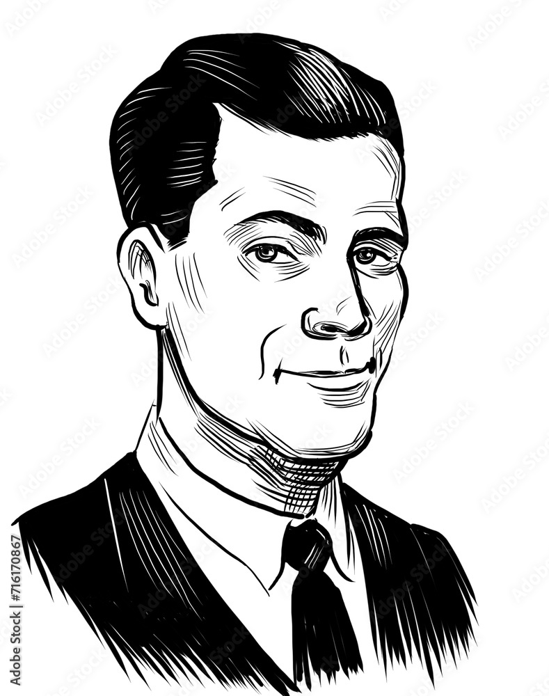 Handsome man in suit. Hand-drawn retro styled black and white ...