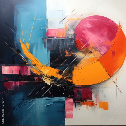 an illustration of an abstract art involving random shapes  brush strokes  light vivid colors and creativity