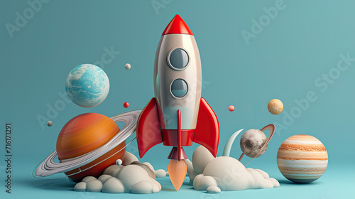 3D Rocket Vector Icon Background Design