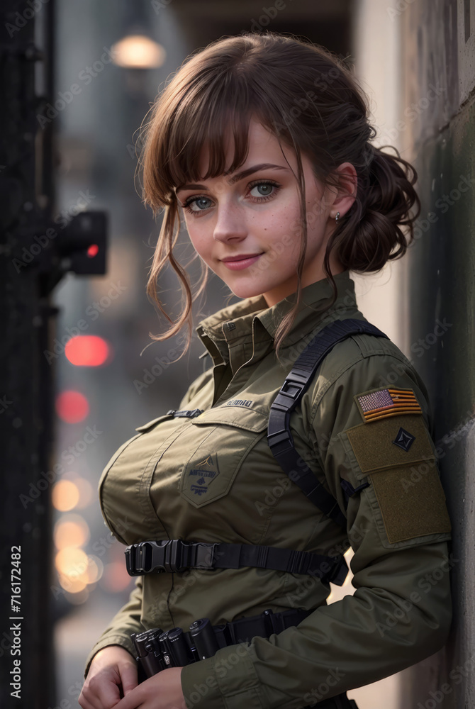 Femme de profil en tenue de soldat