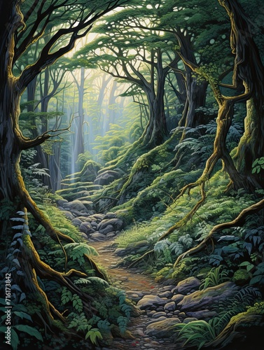 Mystical Forest Clearings: Mountain Landscape Art Reflecting the Enchanting Hills and Valleys