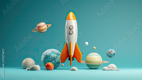 3D Rocket Vector Icon Background Design