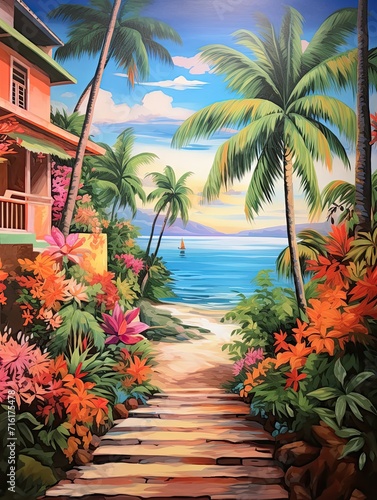 Old-World European Alleys Island Artwork  Tropical Beach and Beachside Alleys