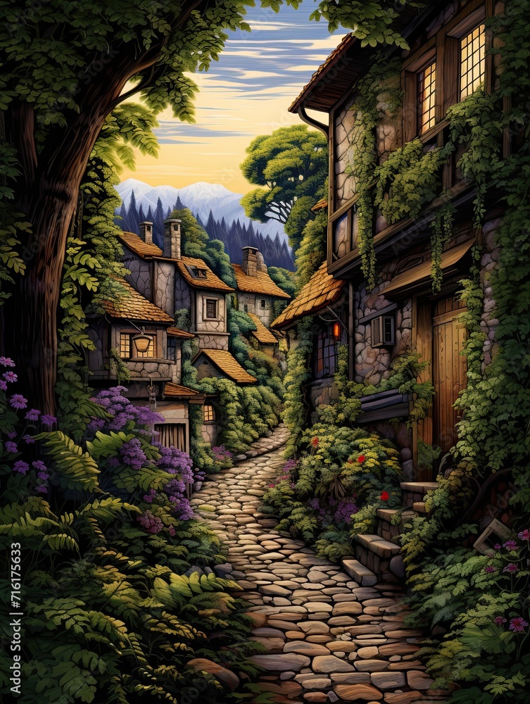 Picturesque Old-World European Alleys: Countryside Scenic Prints & Rolling Hills Art