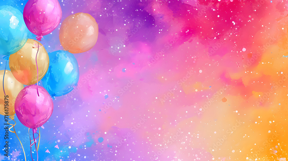A vibrant and lively scene as a colorful party supply of balloons fills the sky, adding a playful touch to the atmosphere A vibrant and lively scene as a colorful party supply of balloons fills the sky, adding a playful touch to the atmosphere