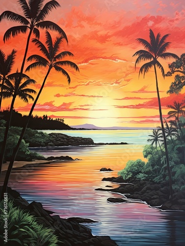 Radiant Hawaiian Sunsets Acrylic Landscape Art: Vivid Island Canvas