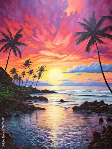 Radiant Hawaiian Sunset  Pastel Landscape Transformed into Modern Art