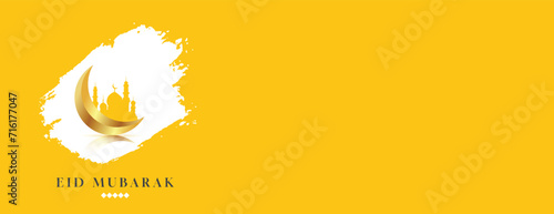 Eid, Mubarak, wishes, or sale banner Islamic yellow background eid, al, fitr, design with mosque, or moon, grunge social media wishing, banner, vector illustration