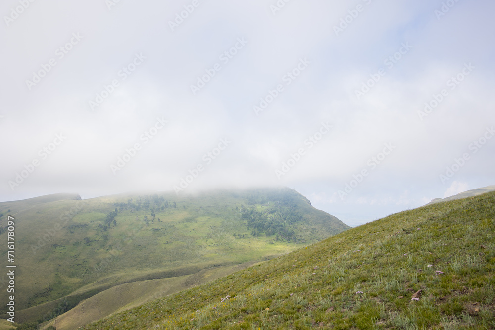 mountains, steppes, summer in Siberia, hiking, fog