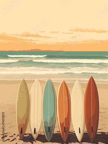 Retro Surf Beach Vibes: Earth Tones Art in Sandy Beach Palette © Michael