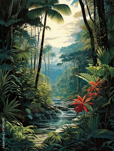 Retro Surf Beach Vibes  Jungle Surfing in the Rainforest Landscape