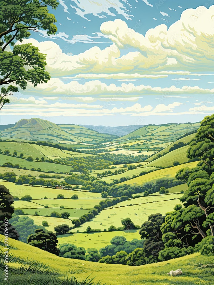 Fototapeta premium Rolling Countryside Hills National Park: Preserved Hilly Landscapes Art Print