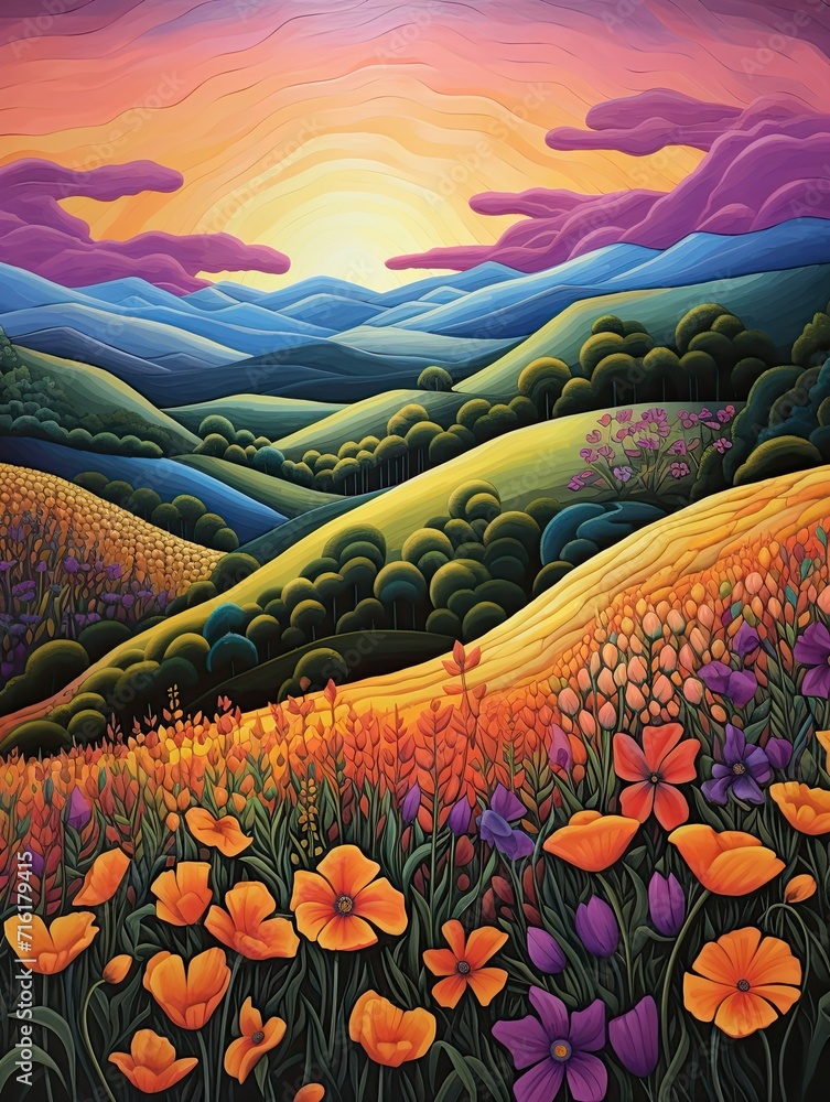 Rolling Countryside Hills Artwork: Thriving and Vibrant Nature Scenes