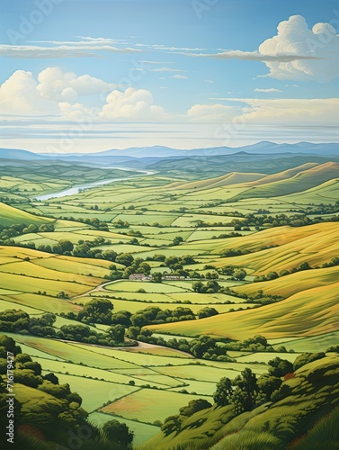 Sprawling Hills Panorama: Rolling Countryside Landscape Print with Wide-Angle Views