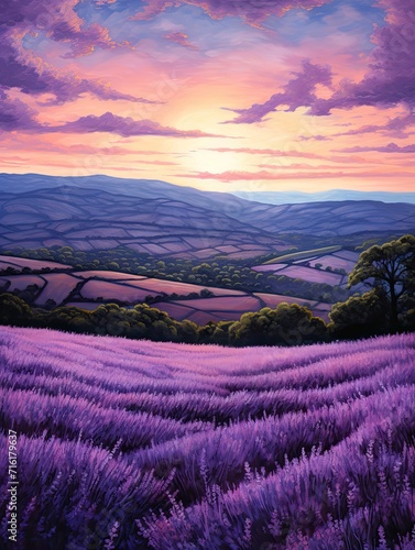 Rolling Countryside Hills: Lavender-Hued Twilight Landscape