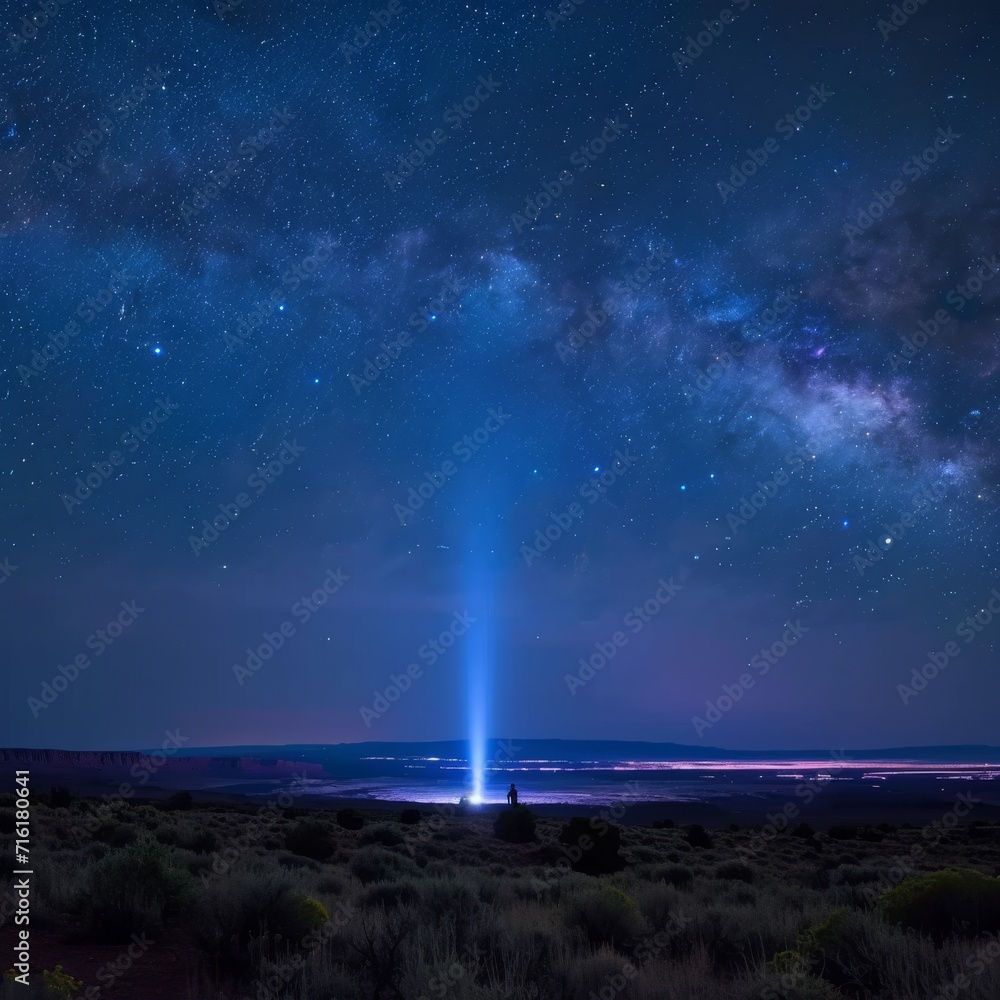 Cosmic Beam over Desert Landscape at Night