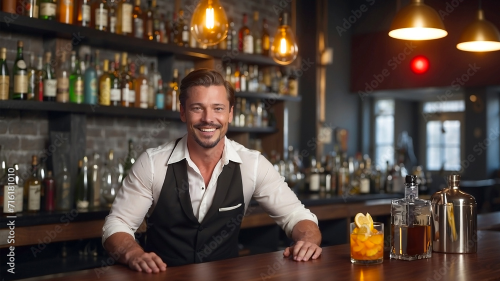 Bartender Smile Man Bar Restaurant Venue Drink Orange 