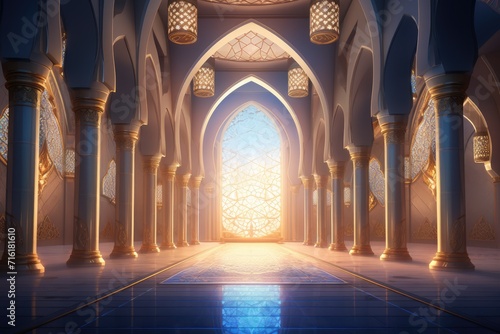 illustration of the interior of a mosque with a beautiful window