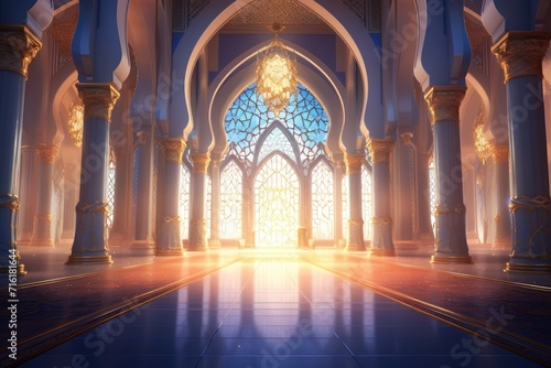 illustration of the interior of a mosque with a beautiful window