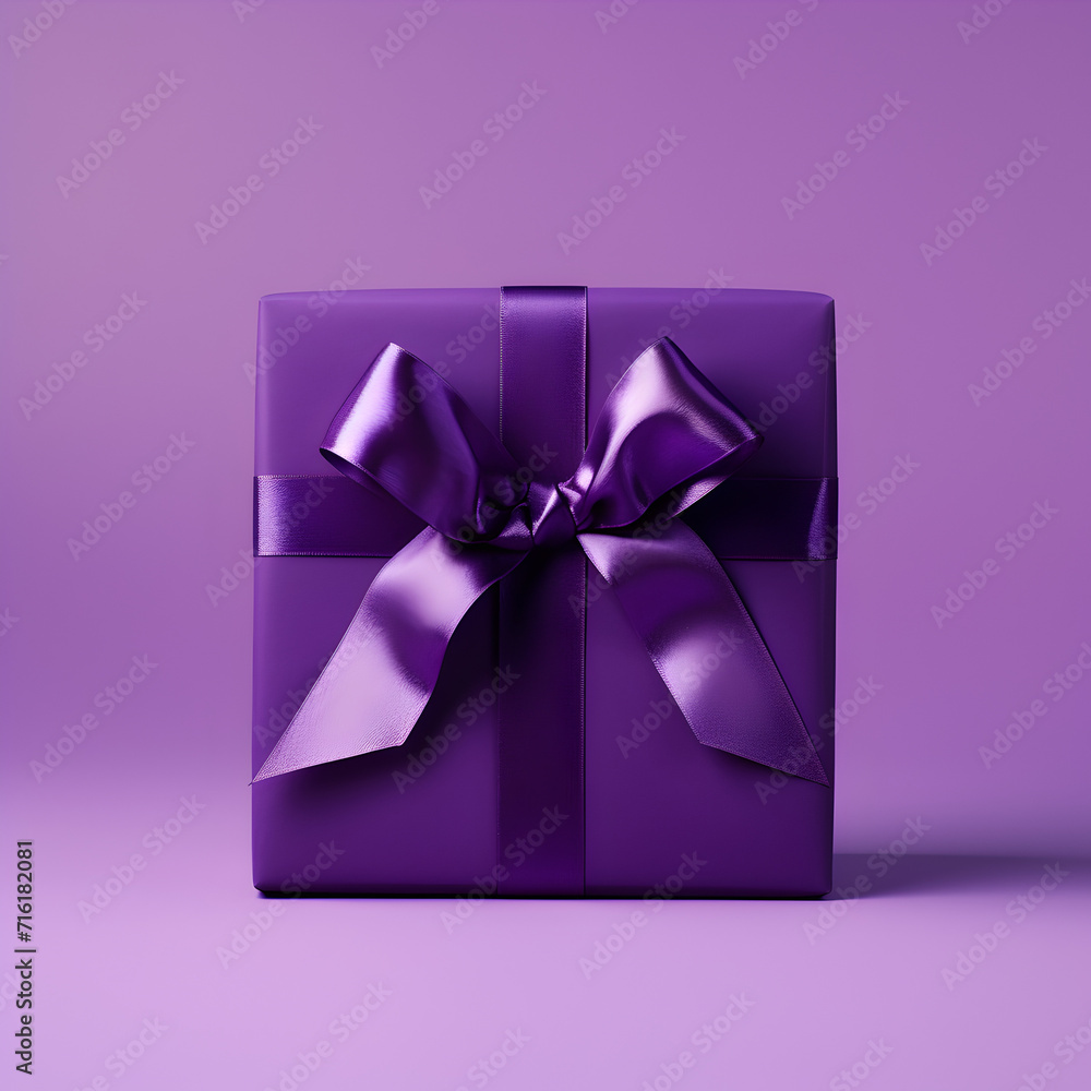 Purple present with a purple ribbon on a purple background 
