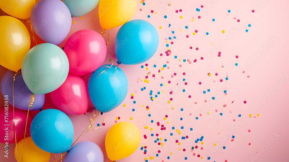 Colorful balloons and confetti bring a sense of joy and celebration to this festive party scene